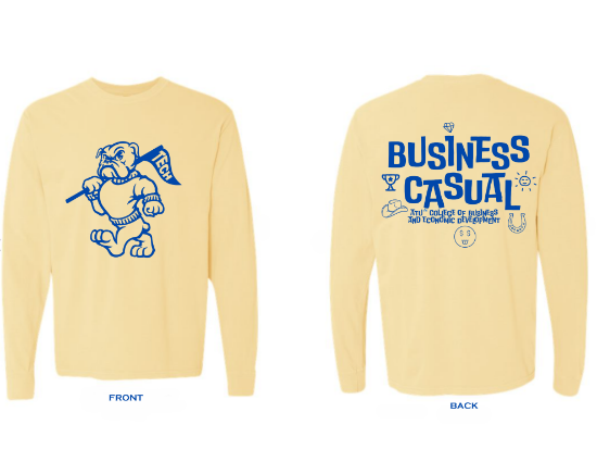 College of business yellow business casual long-sleeve tee